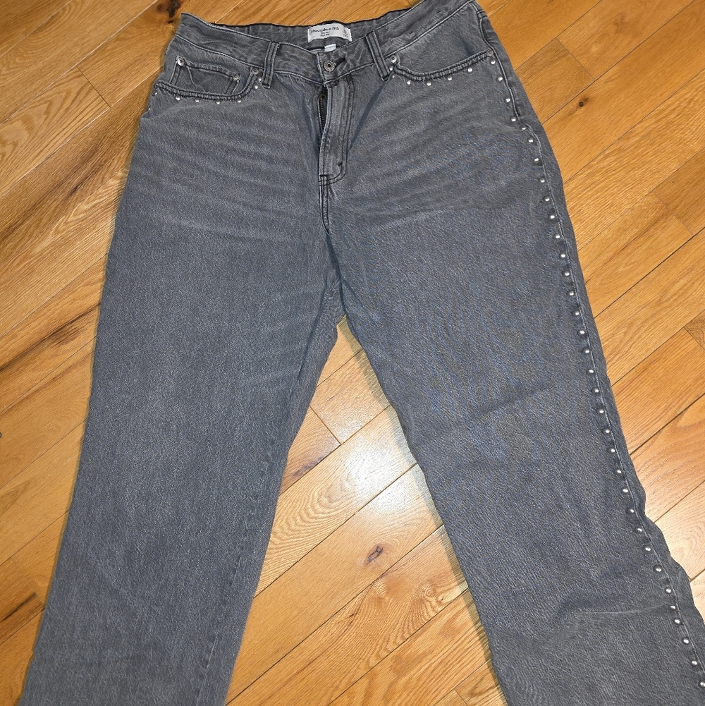Abercrombie & Fitch Gray Studded Straight Leg Jeans